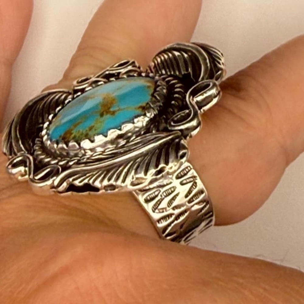 Native Silver And Blue Gem Ring - image 3